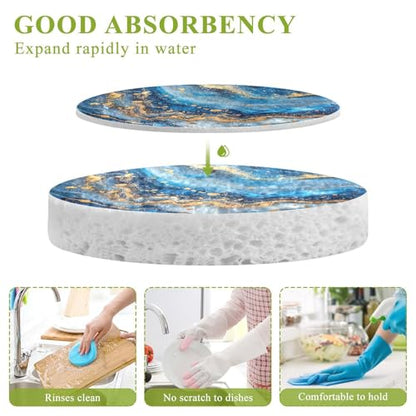 YETTASBIN Marble 3PCS Wood Pulp Scrub Sponges, Reusable Absorbent Household Cleaning Sponge Non-Scratch Kitchen Dish Sponges, Multi-Surface Safe Scrubber for Nonstick Pans, Pots