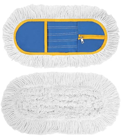 16 Inch Commercial Dust Mop Replacement Heads, 2 Pack Heavy Duty Industrial Cotton Mop Refill Pads Washable for Hardwood Vinyl Laminate Floors Kitchen Warehouse Courtyard Cleaning,Blue | Washable and Resuable/2 Pack Cotton Mop Refill Pads for Hardwood Vin