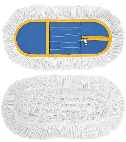 16 Inch Commercial Dust Mop Replacement Heads, 2 Pack Heavy Duty Industrial Cotton Mop Refill Pads Washable for Hardwood Vinyl Laminate Floors Kitchen Warehouse Courtyard Cleaning,Blue | Washable and Resuable/2 Pack Cotton Mop Refill Pads for Hardwood Vin