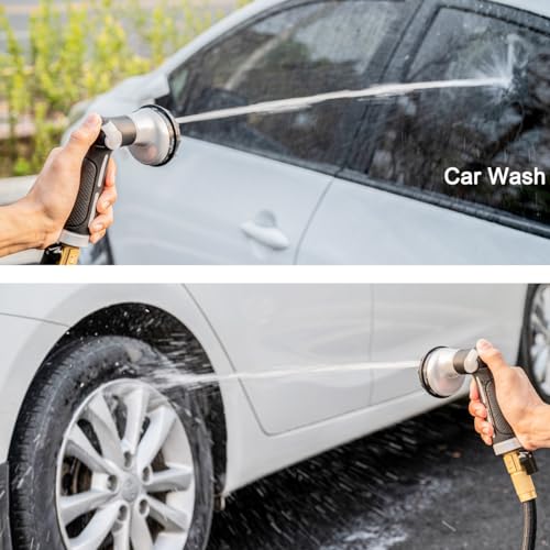 FANHAO Garden Hose Nozzle Heavy Duty, 100% Metal Water Hose Sprayer with 8 Spray Patterns, High Pressure Spray Nozzle Thumb Control On Off Valve for Lawn & Plant Watering, Car & Pet Washing - Silver - color: Silver