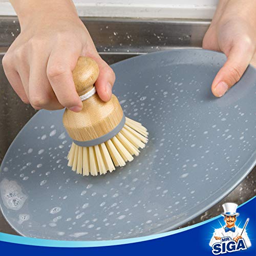 MR.SIGA Bamboo Palm Brush, Scrub Brush for Dishes Pots Pans Kitchen Sink Cleaning, Pack of 2 - color: Natural