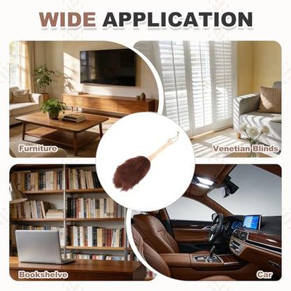 uxcell Wool Duster, 14.2" Natural Feather Cleaner Household Cleaning Duster with Solid Wooden Handle for Cleaning Fans Window Blinds Shelves Furniture, Coffee - color: Coffee, size: 14.2"