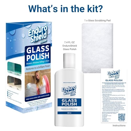 EnduroShield Shower Door Glass Polish – Water Spot Remover & Hard Water Stain Cleaner for Cloudy Shower Doors – Removes Soap Scum, Limescale & More – 7.4 fl oz