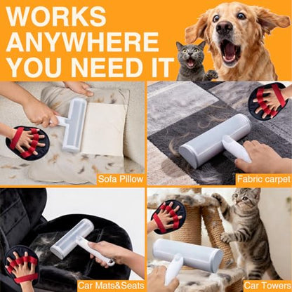 2 in 1 Pet Hair Removal Set, Reusable Dog Hair Remover & Cat Hair Remover, Pet Hair Remover with Roller & Glove, Pet Hair Removal Tool for Clothing, Couch, Furniture & Laundry