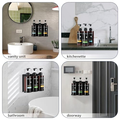 Pollock Shampoo and Conditioner Dispenser Wall Mounted, Shower Soap Dispenser 2 Chamber No Drill, Shampoo Dispenser for Shower, Body Wash Dispenser for Bathroom, Large Capacity, (Brown 3 Chamber) - color: Brown 3 Chamber