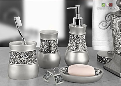 Creative Scents Crackled Glass Silver Shower Curtain Hooks Decorative | Set of 12 Shower Curtain Rings for Bathroom Shower Rod - Silver Bathroom Accessories Decor - style: Shower Curtain Hooks