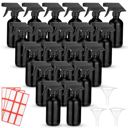 Norme 24 Pcs Glass Spray Bottles with Funnels and Labels 8 oz Refillable Cosmetic Empty Spray Containers with Trigger Squirt Containers for Essential Oil Cleaning Solutions(Black) - color: Black