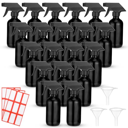 Norme 24 Pcs Glass Spray Bottles with Funnels and Labels 8 oz Refillable Cosmetic Empty Spray Containers with Trigger Squirt Containers for Essential Oil Cleaning Solutions(Black) - color: Black
