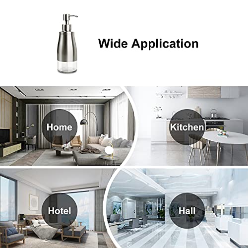 AUMIO Dish Soap Dispenser with Stickers, Kitchen Soap Dispensers Brushed Nickel Stainless Steel and Glass Combined, Refillable Liquid Hand Soap Dispenser for Bathroom & Kitchen (11OZ / 320ML) - color: Silver