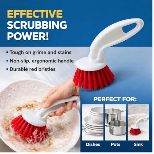 Kitchen Sink Cleaning Brush | Tough Flexible Bristles Scrubber for Stubborn Stains | Comfortable Grip Dishwashing Brush for Kitchen Utensils Bathroom Tiles Pack of 2 - style: Mini Round Brush Pack of 2