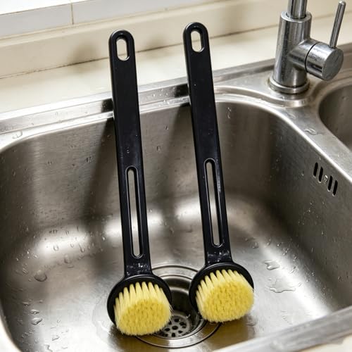 2 Pack Dish Brush with Handle, Stiff Bristles Dish Scrubber, Labor-Saving Kitchen Brush for Dishes, Pots, Pans and Sink Cleaning(Deep Blue) - color: Deep Blue