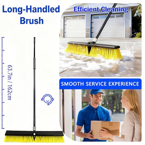 18 Inches Push Broom Outdoor- Heavy Duty Broom with 63" Long Handle,for Cleaning Outdoor or Indoor Tile, Garage, Floor, Deck