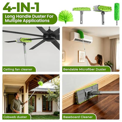 Ceiling Fan Cleaner Duster with 77" Extension Pole, 4-in-1 Reusable Microfiber & Chenille Fan Blade Cleaner, Bendable Fan Duster for Ceiling Fan Blade Blinds Baseboard Cobweb