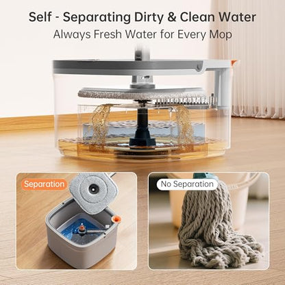 Spin Mop and Bucket Set with Self Separation Dirty and Clean Water System, Self Wringing 360° Rotating Square Mop Head for Home Floors Cleaning (1.0 Mop and Bucket Set (6 Pads)) - size: 1.0 Mop and Bucket Set (6 pads)