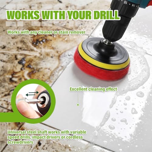 4 Inch Drill Brush Scrub Pads Cleaning Kit, 5X Faster Cleaning, Reusable Double Sided Scrub Pad for Bathroom Shower Tub Tile Grout Kitchen Toilet Hard Surfaces, 9 Pack(Red) - color: Red