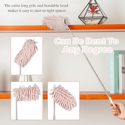 Pink Retractable Microfiber Duster for Cleaning Extendable Feather Duster Household Cleaning Tool for Cleaning Car, Office, Window, Furniture