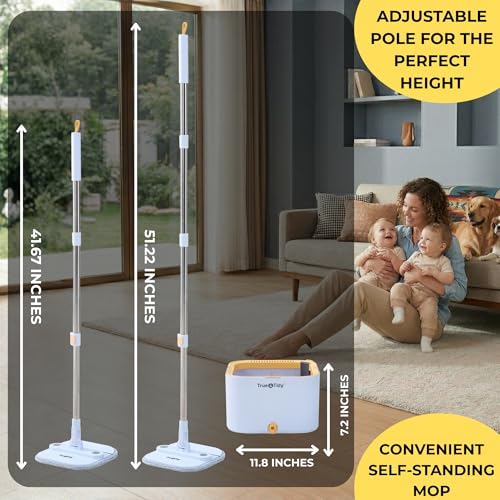 True & Tidy® TrueClean Spin Mop 2.0 w/Detachable Inner Bucket, Self Standing, Separates Clean and Dirty Water, Foldable Square Mop Head, Triple Jet Stream w/Hidden Brush, Replaceable 2pc Pads - size: Mop & Bucket w/ 2 Mop Pads