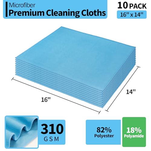 Microfiber Glass Cleaning Cloth - 10 Pack Polishing Cloths, 16" x 14" Window Cleaning Towel, Streak Free, Lint Free, Great for All Delicate Surface, Glasses, Stainless Steel, Windshield. - color: Blue, size: 16" x 14"