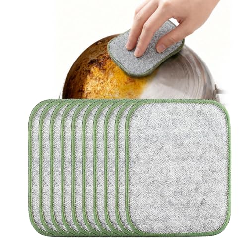 2026 New Multipurpose Wire Dishwashing Rags, Double Layer Metal Scrubbing Pads, Non-Scratch Reusable Cleaning Cloths for Kitchen, Pots, Pans, Sinks, Wet and Dry Use (10Pcs) - color: 10pcs