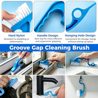 Window Track Cleaning Brush, 2-in-1 Groove Cleaning Tool with 3 Replaceable Pads, Multifunctional Gap Brush for Window Sills Sliding Door Tracks Corners, Household Dust Removal Cleaning Kit