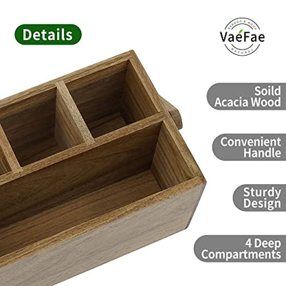 VaeFae Acacia Silverware Caddy with Handle, Wooden Utensil Holder, Mulip-pose Organizer for Kitchen, Office, Bathroom, Bedroom - size: Medium