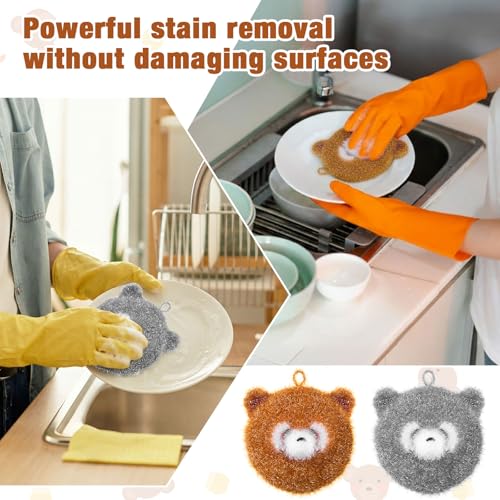 Breling 6 Pieces Raccoon Shape Dish Sponge Dual Sided Non Scratch Dish Washing Scrubbers, Reusable Household Cleaning Kitchen Tools for Dishwashing Washing Dishes Cookware - style: Raccoon