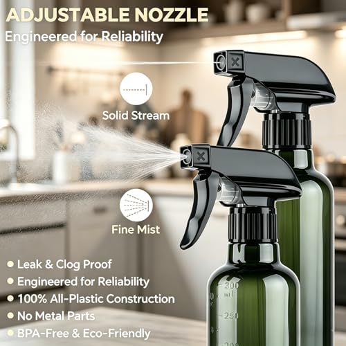 Plastic Spray Bottles (2 Pack 10 oz), Leakproof Adjustable Fine Mist & Jet Stream Nozzle, Premium BPA-Free Plastic Multi-Purpose for Hair, Plants, Cleaning (2 PACK CLEAR) - color: 2 PACK CLEAR
