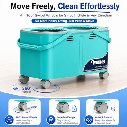 2026 Upgraded Easy-Use Spin Mop for Cleaner, Clean & Dirty Water Separation Mop Bucket for Pet & Family Homes,360° Swivel Wheels, Safe for Hardwood & Tile, Adjustable Handle,6 Reusable Mop Heads - size: RinseWise Spin Mop Bucket + 6 Extra Refill