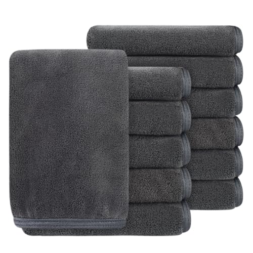 SINLAND Absorbent Coral Velvet Washcloth Ultra Soft Microfiber Face Towels 12 x 12 inch Multi-Purpose Face Cloths for Household and Sport - color: Greyx12, size: 12x12 Inch