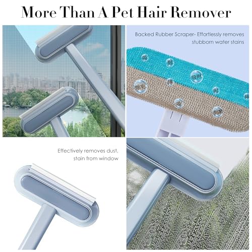 Pet Hair Remover for Furniture, Dog and Cat Hair Remover for Couch Carpet Furniture, 4 in 1 Multifunctional Pet Hair Removal Broom, Cleaning Brush for Window Tile, Reusable Washable