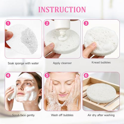 3.15in Large Compressed Facial Sponges 60 Pcs, 100% Natural Cellulose Face Sponges for Cleansing, Gentle Exfoliating, Makeup & Mask Removal, Spa Skincare, Travel Essentials for Women (White, Reusable) - color: White