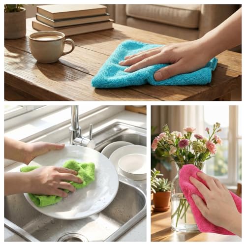Microfiber Cleaning Cloth 10 Pack, 9.8 x 9.8 Inch Towels, Ultra Absorbent & Lint-Free, Streak-Free Rags for Car, Kitchen, Window & Household, Reusable Washable Cleaning Cloths (Pink) - color: Pink