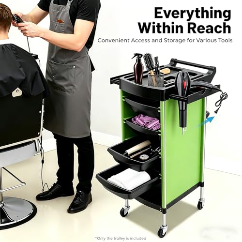 Salon Trolley Cart with Wheels, 6-Tier Beauty S-alon Cart with 4 Drawers, Space-Saving Rolling Salon Versatile Utility Cart, Open Top Floor, 110.23lbs Load-Bearing, Retractable Trays (Green+Black) - color: Green+black