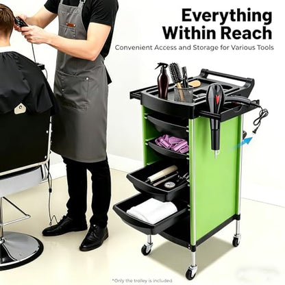 Salon Trolley Cart with Wheels, 6-Tier Beauty S-alon Cart with 4 Drawers, Space-Saving Rolling Salon Versatile Utility Cart, Open Top Floor, 110.23lbs Load-Bearing, Retractable Trays (Green+Black) - color: Green+black