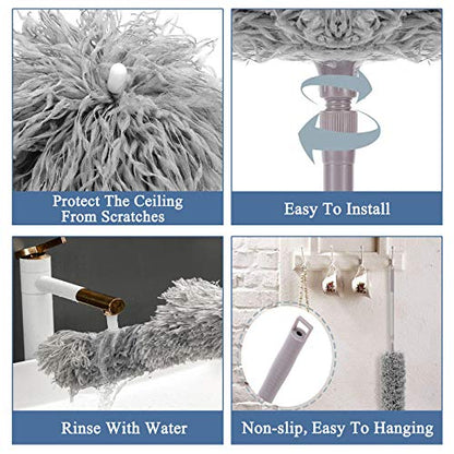 Microfiber Feather Duster, Extendable Cobweb Duster with 100 inches Extension Pole, Bendable & Washable & Lightweight Dusters for Cleaning Ceiling Fan, High Ceiling, Blinds, Webster, Furniture & Cars