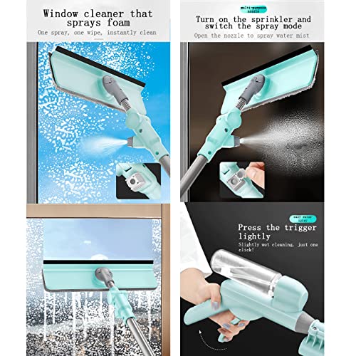 Window Cleaner Tool Kit with Telescopic U Shaped Pole,Squeegee for Window Washing,Water Sprayable,Rotatable Cleaning Head,Clean Inside and Outside Windows Without Leaving Dead Ends