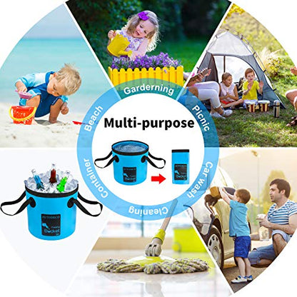 2 Pack Collapsible Bucket 5 Gallon Container Folding Water Bucket Portable Wash Basin for Outdoor Travelling Camping Fishing Gardening Car Washing 20L - color: Blue