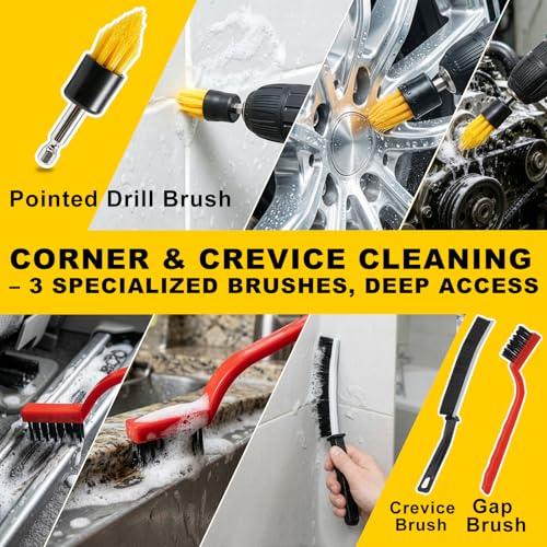 23Pcs Drill Brush Attachments, Power Scrubber Brushes with 2 Gap Brushes, Scrub Pads & Sponge Polishing Pads, Car Polishing Kit, Cleaning Supplies for Bathroom Kitchen Auto (Yellow-23pcs) - color: Yellow-23pcs
