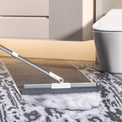 Squeegee Broom for Floor, 18 Inch Heavy Duty with Rubber Scrubbing Teeth, 2-in-1 Silicone Broom for Pet Hair, Dust and Water, 61 Inch Long Handle (15.7in) - size: 15.7in