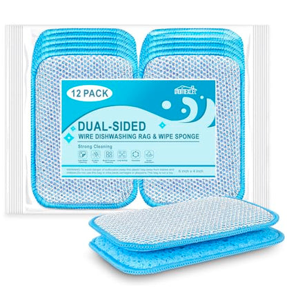 HOMEXCEL 12 Pack Scrub & Wipe Cloths, Scrub Sponges with Non-Scratch Wire Dishwashing Rag for Kitchen, All-Purpose Cloth for Dishes, Pots, Pans, Non-Stick Cookware, Countertops (Blue) - color: Blue