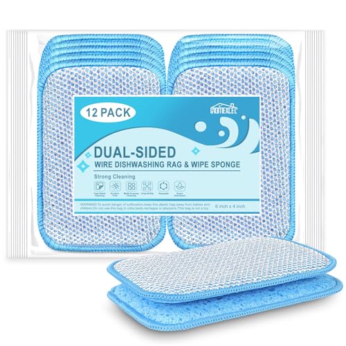 HOMEXCEL 12 Pack Scrub & Wipe Cloths, Scrub Sponges with Non-Scratch Wire Dishwashing Rag for Kitchen, All-Purpose Cloth for Dishes, Pots, Pans, Non-Stick Cookware, Countertops (Blue) - color: Blue