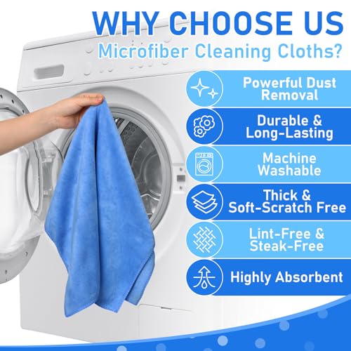Newwiee 3 Pcs Extra Large Microfiber Cleaning Cloth 30" x 20" Washable Reusable Microfiber Towel Streak Free Lint Free Cloth for Cleaning Home Glass Office Window Bathrooms (Blue) - color: Blue