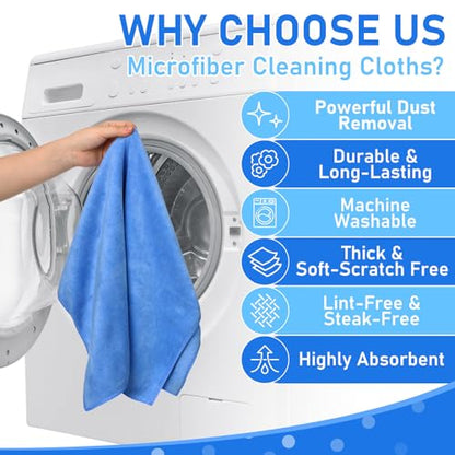 Newwiee 3 Pcs Extra Large Microfiber Cleaning Cloth 30" x 20" Washable Reusable Microfiber Towel Streak Free Lint Free Cloth for Cleaning Home Glass Office Window Bathrooms (Blue) - color: Blue