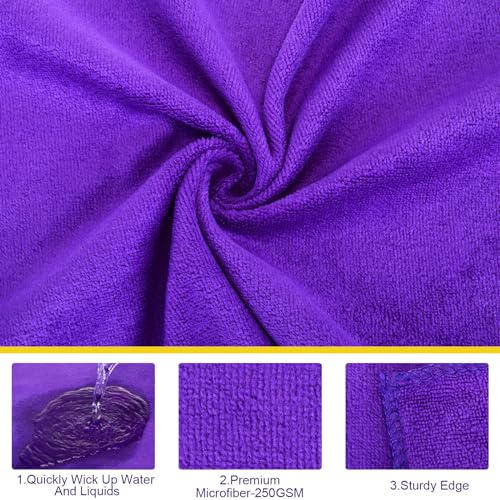 Nuenen Microfiber Cleaning Cloths for Cars 16 x 16 Inch Ultra Absorbent Car Towels Drying Reusable Cleaning Supplies House Kitchen Window Microfiber Towel(Purple,60 Pcs) - color: Purple