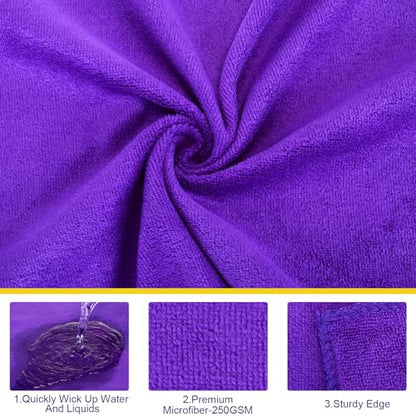 Nuenen Microfiber Cleaning Cloths for Cars 16 x 16 Inch Ultra Absorbent Car Towels Drying Reusable Cleaning Supplies House Kitchen Window Microfiber Towel(Purple,60 Pcs) - color: Purple