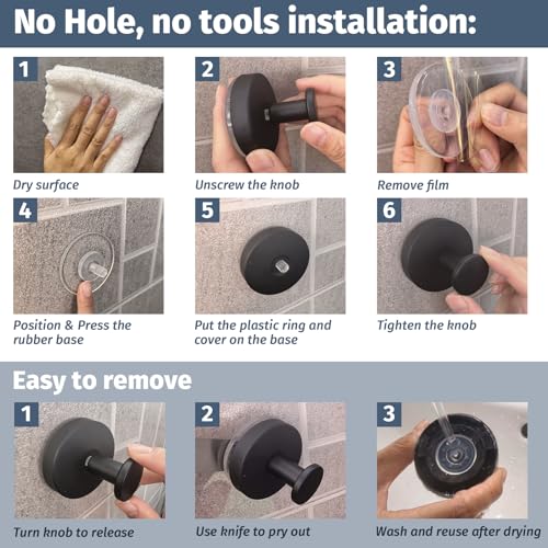 Rise age Suction Cup Shower Hooks, Suction Towel Hooks for Bathrooms | Waterproof, No Drill, Heavy Duty, Stainless Steel, Removable, Renter Friendly, Easy to Install, Silver 4 Pcs - color: Silver