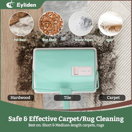 Eyliden X-Large Carpet Sweeper - Quiet Manual Sweeper for Carpets & Rugs | 1 Extra Refill Roller Brush, Non-Electric, Hand Push, Quietly Cleans Debris and Messes, Restaurant Roller Broom, Mint - color: Mint