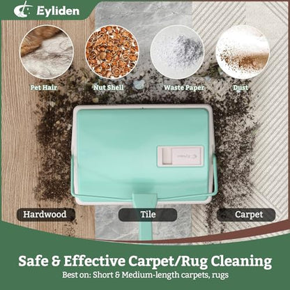Eyliden X-Large Carpet Sweeper - Quiet Manual Sweeper for Carpets & Rugs | 1 Extra Refill Roller Brush, Non-Electric, Hand Push, Quietly Cleans Debris and Messes, Restaurant Roller Broom, Mint - color: Mint