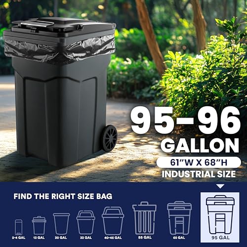 Plasticplace 95-96 Gallon Trash Bags │ 2.0 Mil │ Black Heavy Duty Garbage Can Liners │ 61” x 68” (50 Count) - size: 1 Count (Pack of 50)