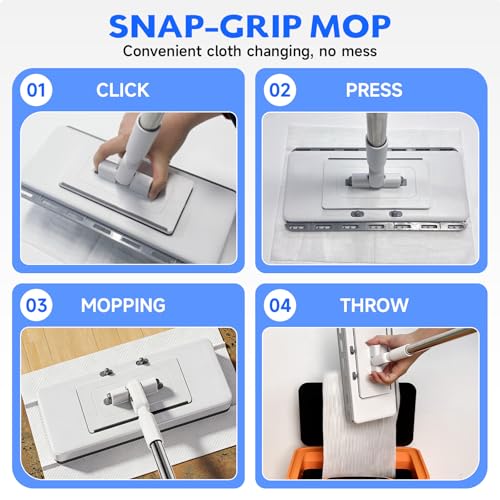 New 2-in-1 Push Clamp Lazy Mop – Hands Free Flat Mops, Quick Mopping & Sweeping, Compatible with Most Pads, Adjustable Handle, Perfect for Homes with Kids & Pets, 10 Dust Cloths(Large Flat Mop) - size: Large Flat Mop